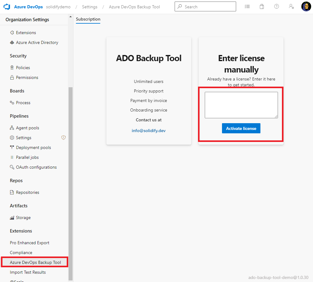 Preview, license management